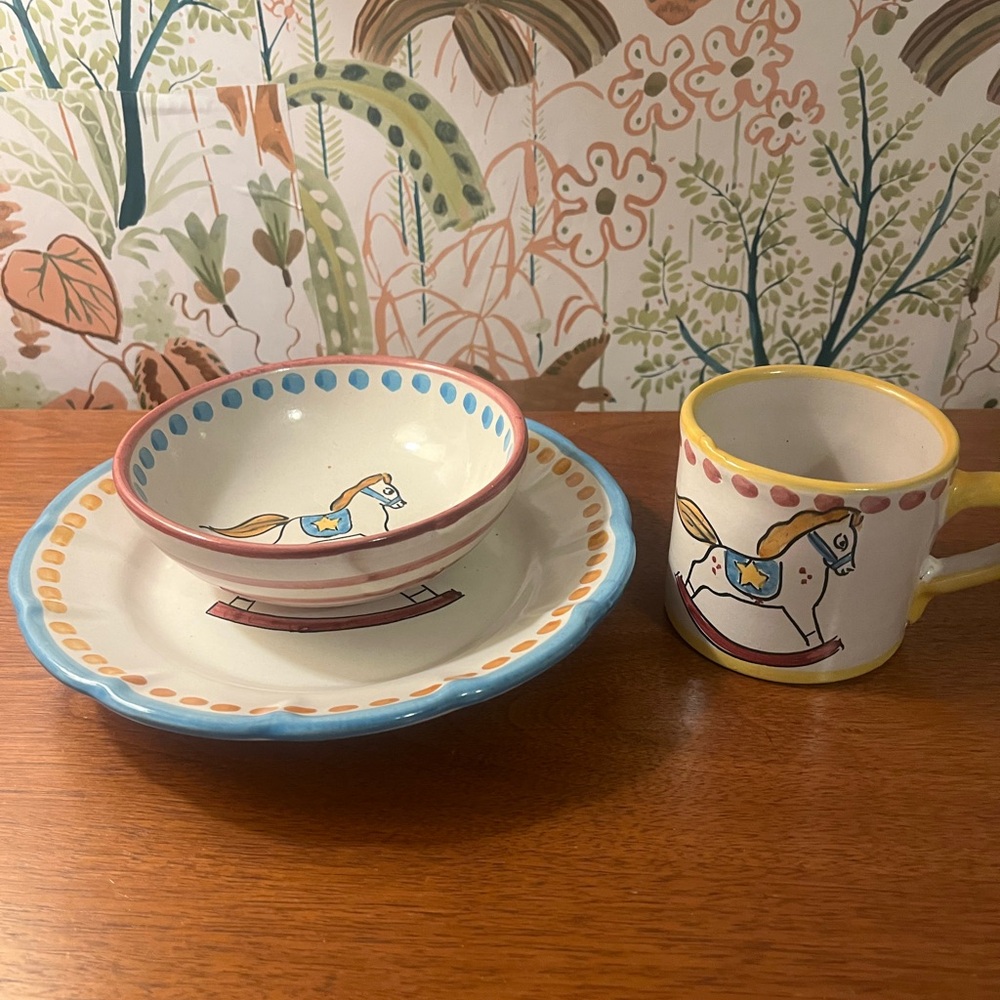 Solimene Vietri Rocking Horse Kids Dish Set – Vintage Plate Bowl Mug Italy